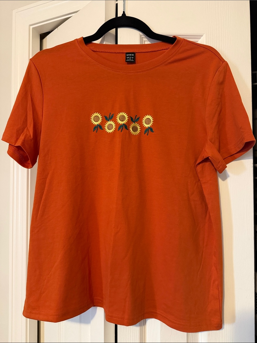 SHEIN Orange Tee with Sunflower Embroidery